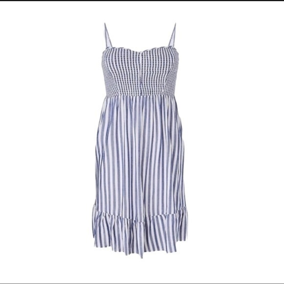 TORRID BLUE STRIPE CHALLIS SMOCKED SHIRRED HEM SKATER DRESS - Picture 1 of 5